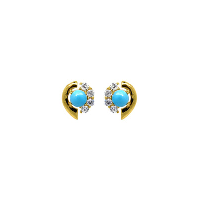 Turquoise and white zirconia stud earrings in gold vermeil