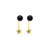 Black pearl and star earrings with multicoloured zirconia stones in gold vermeil