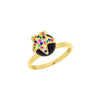Star and black pearl ring with multicoloured zirconia stones, in gold vermeil