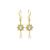Blue topaz long flower earrings in gold vermeil