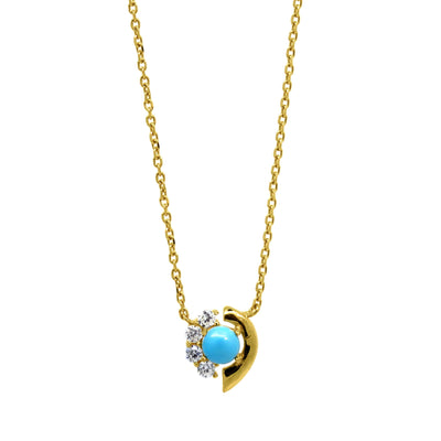 Turquoise and white zirconia pendant in gold vermeil