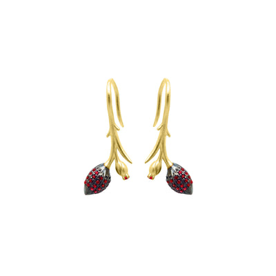 Limpias hook earrings with red zirconias in gold vermeil