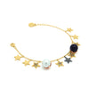 Star charm bracelet with multicoloured zirconia stones and a white and black pearl, in gold vermeil