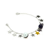 Star charm bracelet with multicoloured zirconia stones and a white and black pearl, in sterling silver