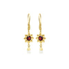 Red garnet long flower earrings in gold vermeil